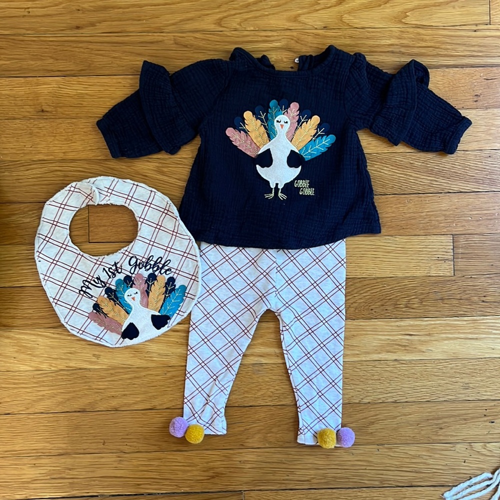 Mud Pie Thanksgiving Set with Bib, 3-6 months